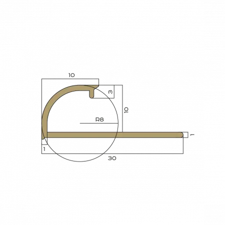 Профиль для плитки внешний 10 мм (латунь полированная)