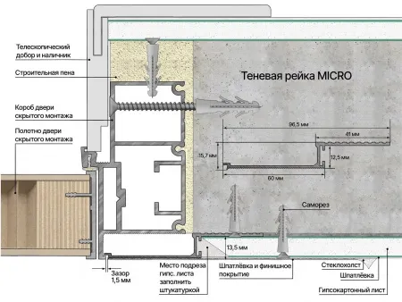 Теневая рейка micro 3М (скрытый наличник) Laconistiq Черный муар