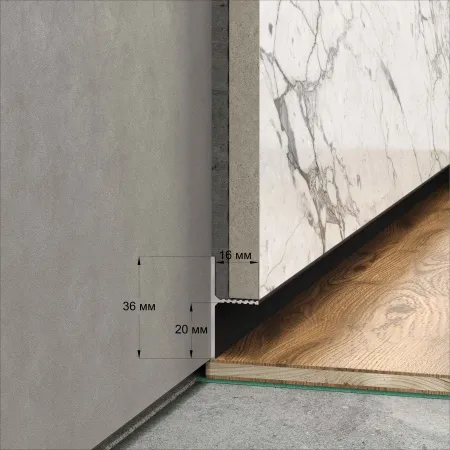 Теневой плинтус LACONISTIQ REVERSE 2.0 с кромкой 1.5мм., для панелей и керамогранита, Светлое золото