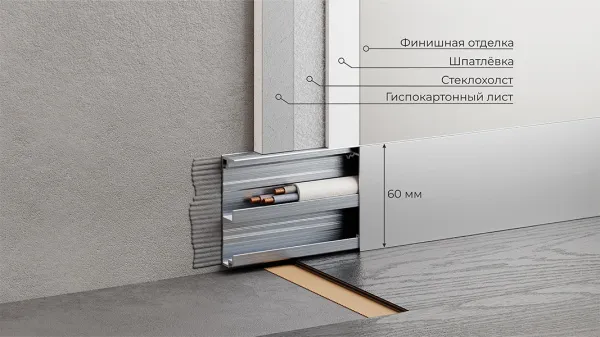 Скрытый профиль ФЕСО влагостойкий с кабель-каналом 60 мм