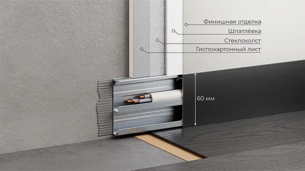 Скрытый профиль ФЕСО влагостойкий с кабель-каналом 60 мм покраска по RAL