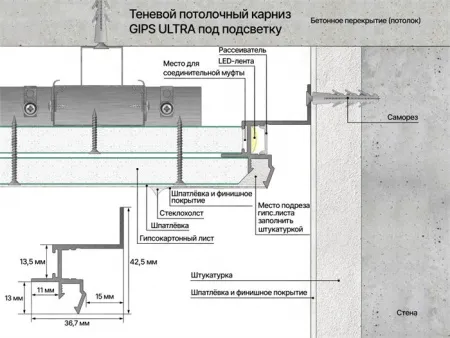 Теневой потолочный профиль GIPS ULTRA NEW Черный МУАР 56-31-300