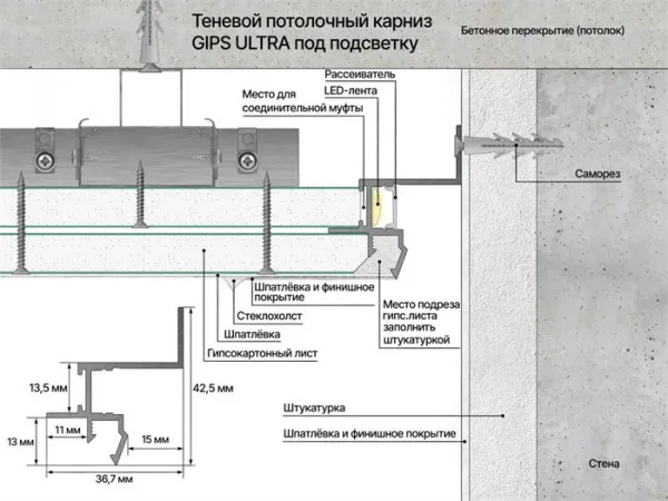 Теневой потолочный профиль GIPS ULTRA NEW Белый муар 56-32-300