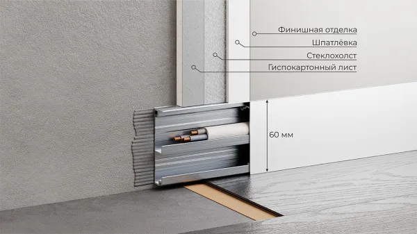 Скрытый профиль ФЕСО влагостойкий с кабель-каналом 60 мм Грунтованный