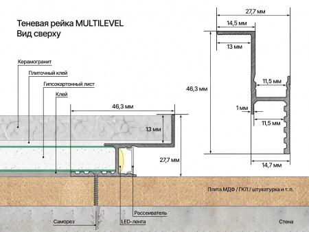 Теневая рейка LACONISTIQ Multilevel (разноуровневая) Белый матовый