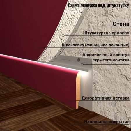 Плинтус скрытого монтажа алюминиевый Evrowood PSM 010 LED