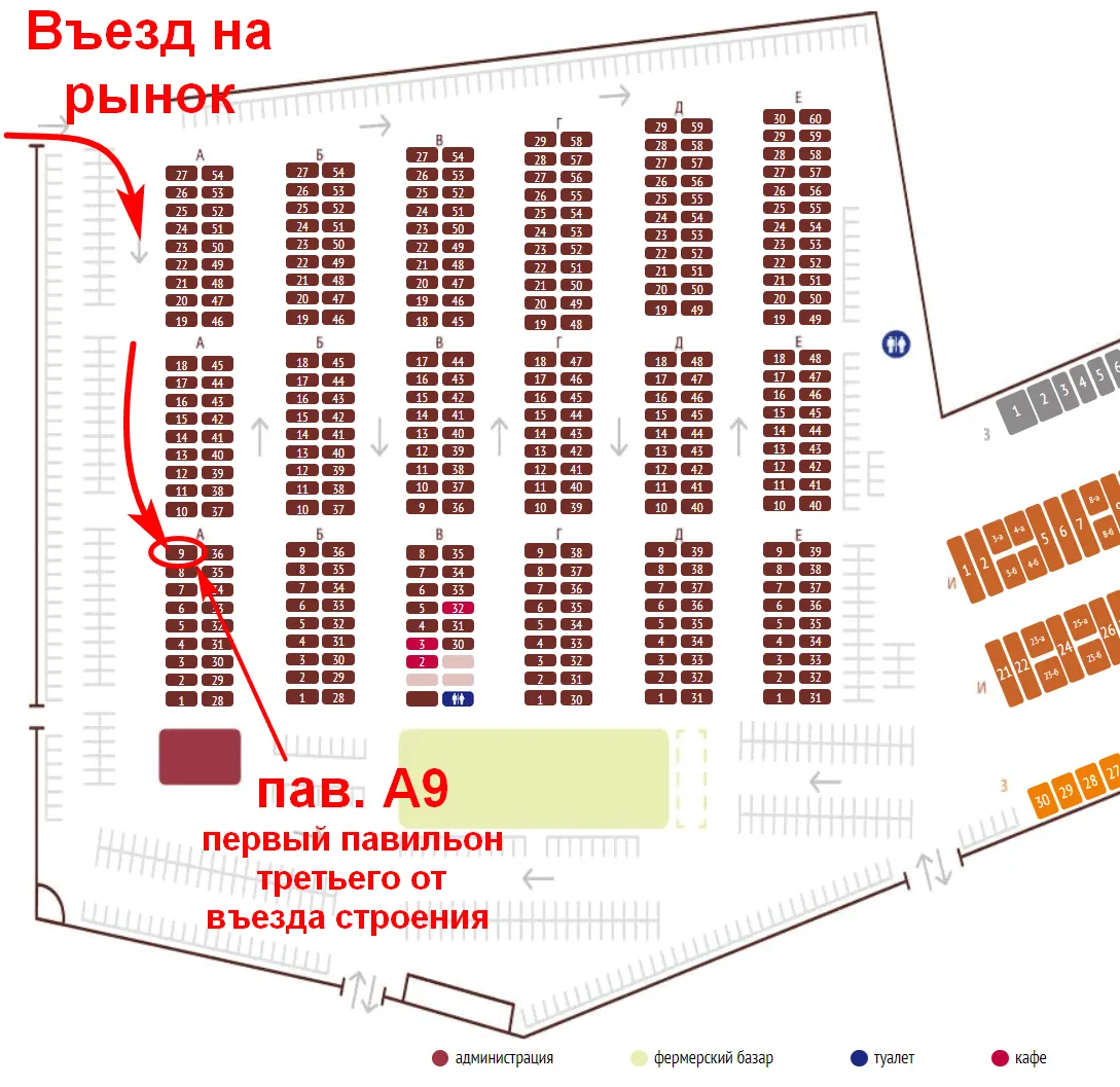 схема расположения магазина "Лепной стиль" пав. А9 на строительном рынке "Петровский"